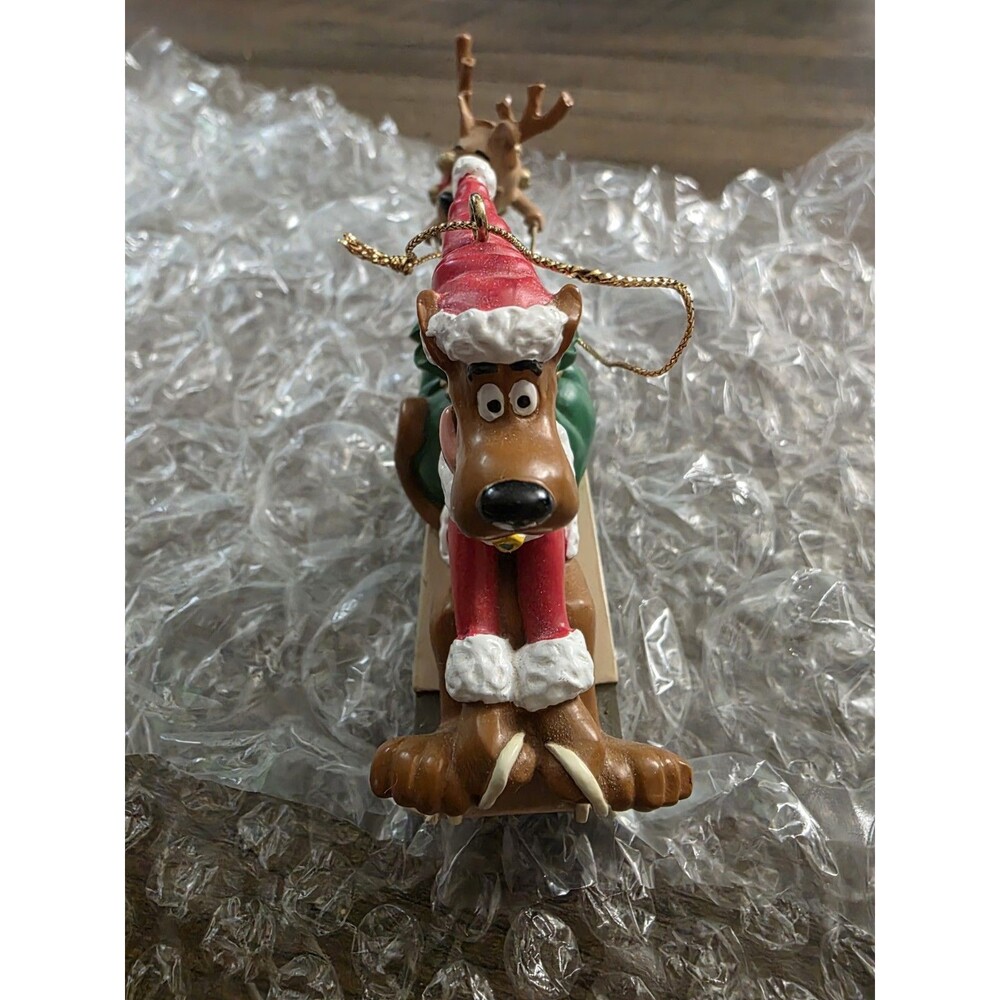 Vintage Hanna Barbera Scooby-Doo On Sled Ornament Christmas Scrappy Doo 1997
